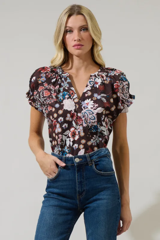 Journee Floral Jemma Ruffle Split Neck Top sold by Sugarlips