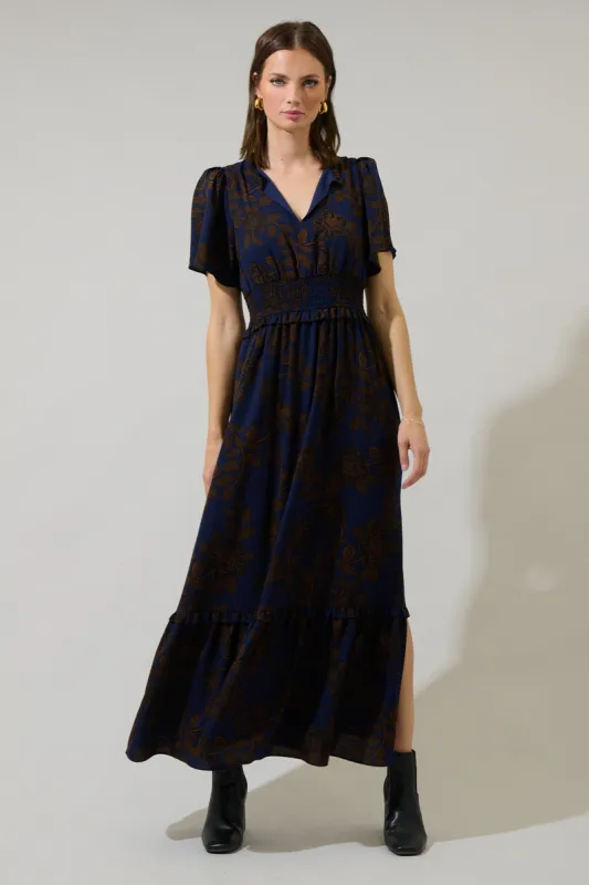 Tolleson Floral Valencia Split Neck Maxi Dress made by Sugarlips