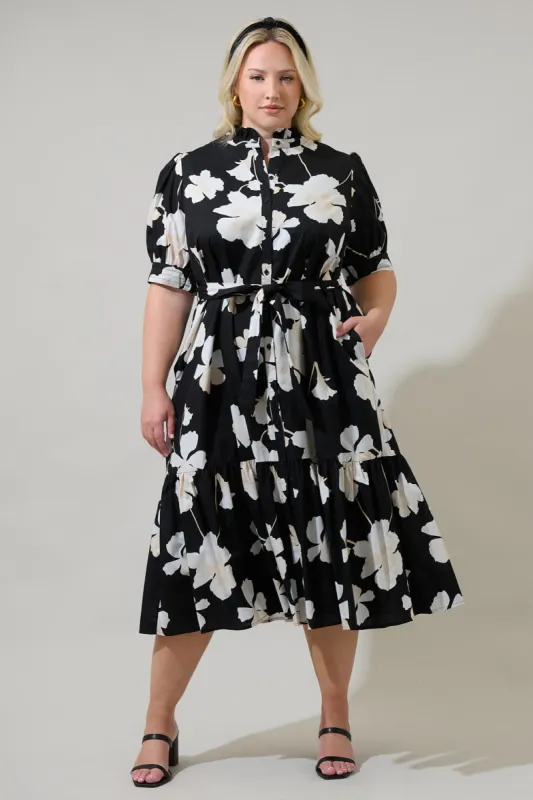 Medina Floral Giles Button Up Midi Dress Curve sold by Sugarlips