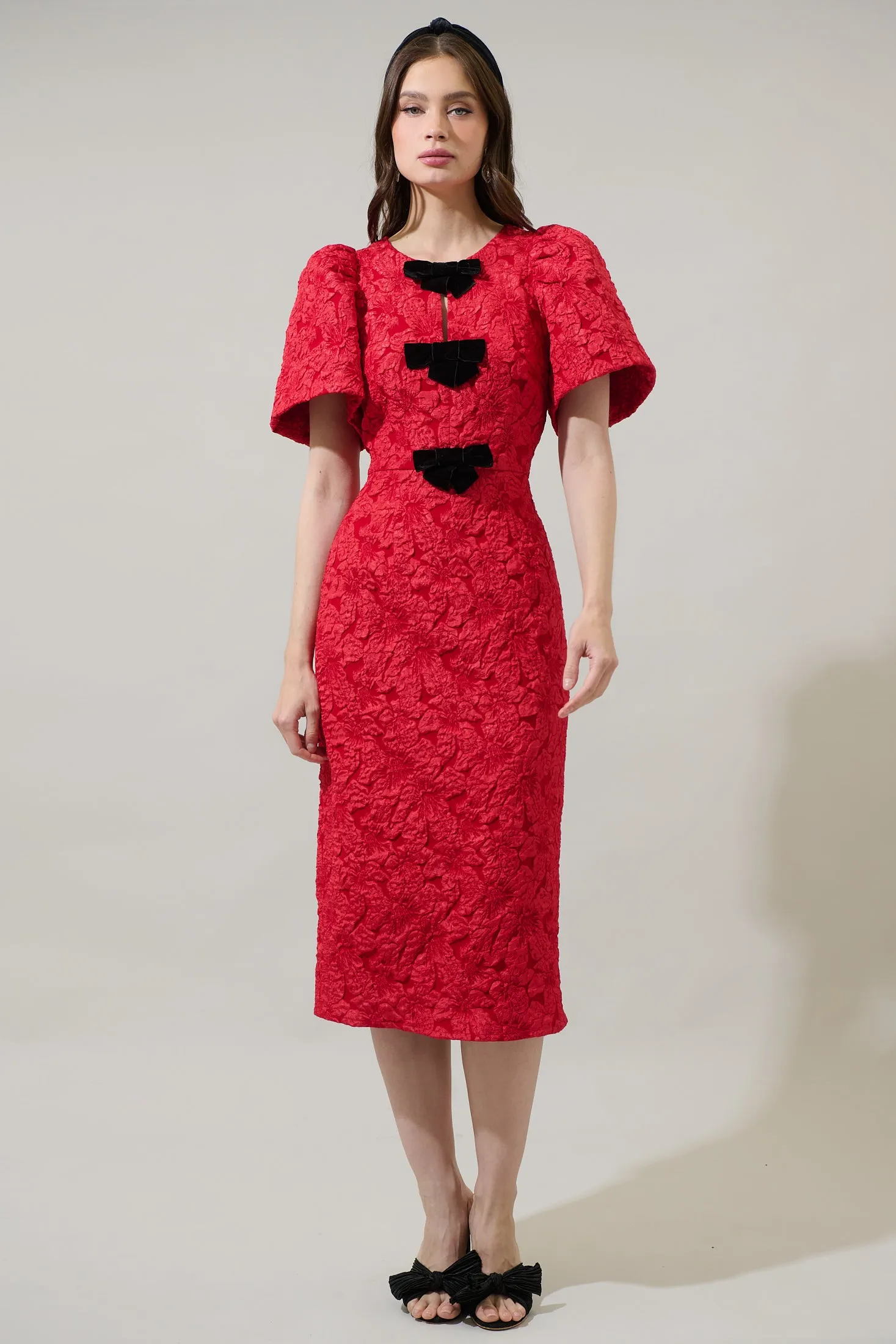 Arielle Jacquard Tania Short Sleeve Midi Dress sold by Sugarlips