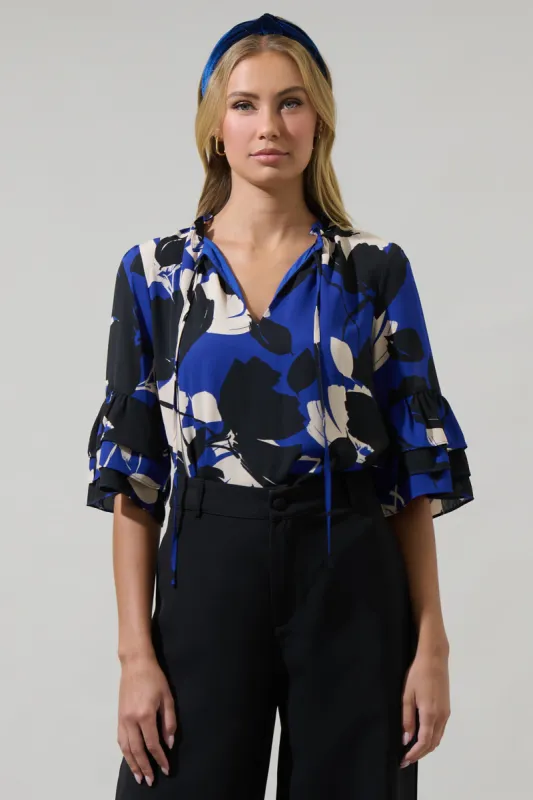 Anthem Floral Break Room Split Neck Ruffle Blouse sold by Sugarlips