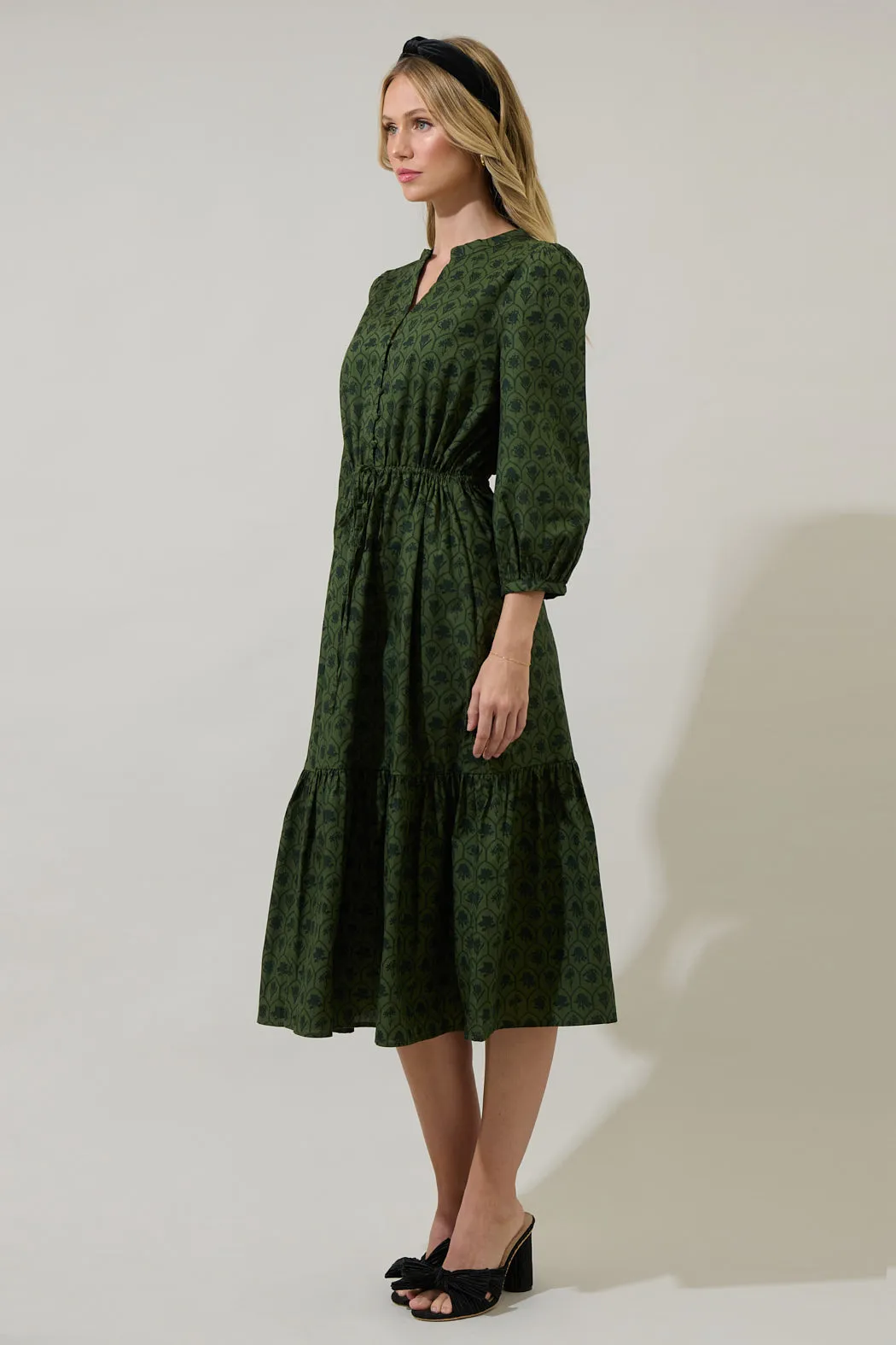 Zinnia Floral Split Neck Midi Dress sold by Sugarlips product image thumbnail 3