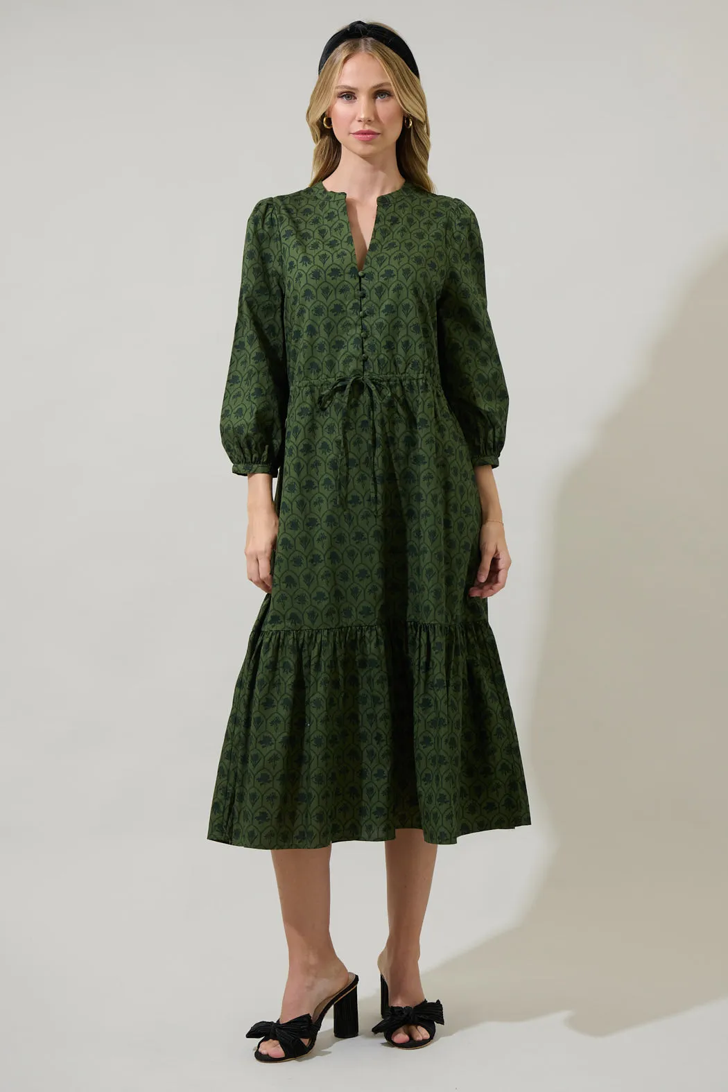 Zinnia Floral Split Neck Midi Dress sold by Sugarlips product image thumbnail 5