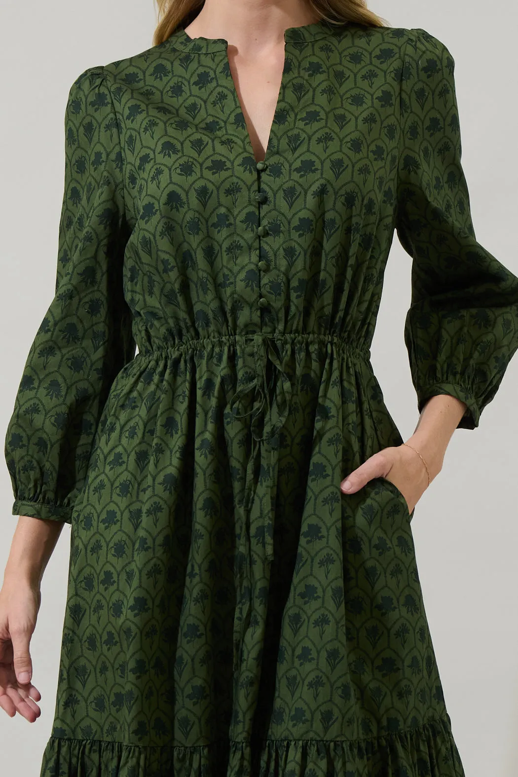 Zinnia Floral Split Neck Midi Dress sold by Sugarlips product image thumbnail 4