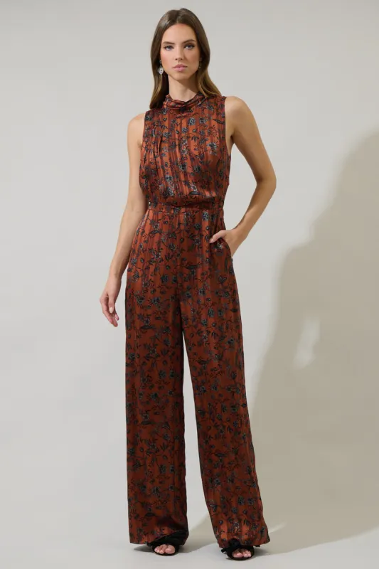 Leoben Floral Siren Drape Neck Jumpsuit made by Sugarlips