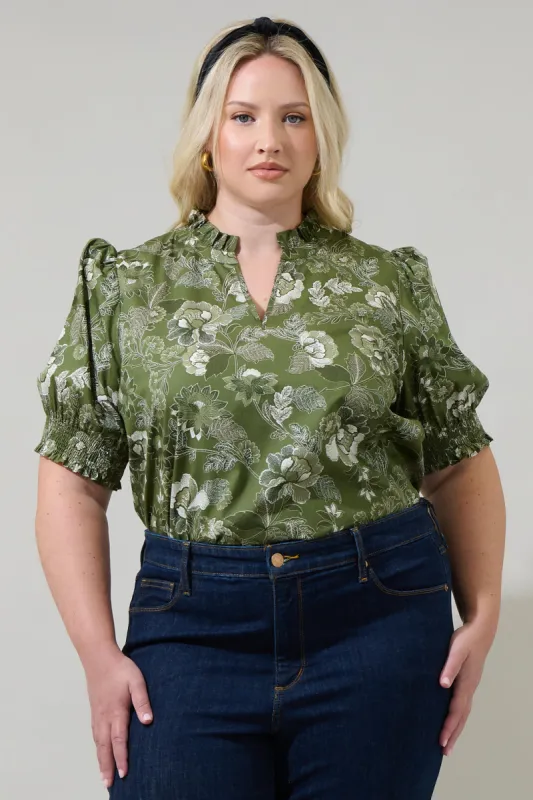 Hazleton Floral Reign Split Neck Top Curve sold by Sugarlips