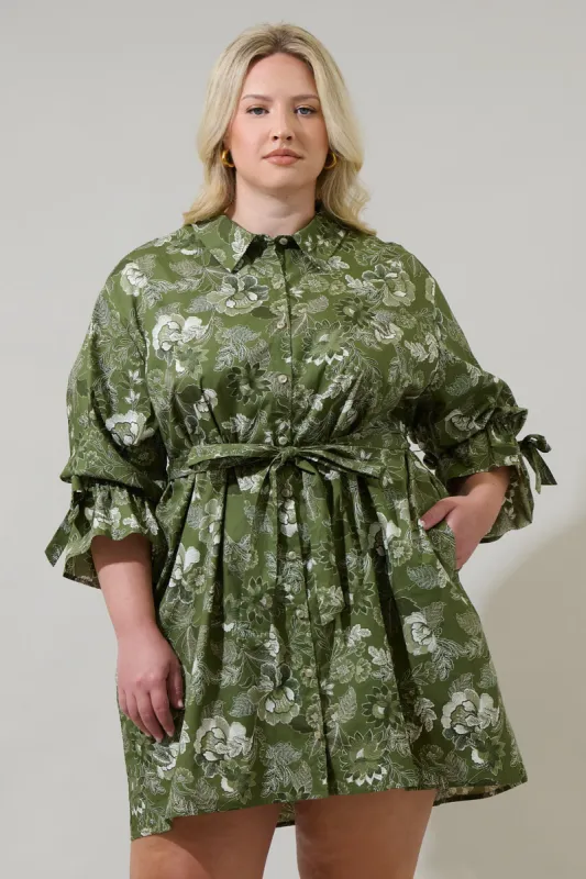 Hazleton Floral Emelia Button Up Mini Dress Curve sold by Sugarlips