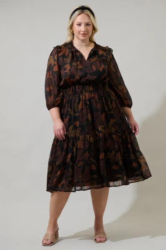 Larba Floral Henri Smocked Midi Dress Curve sold by Sugarlips