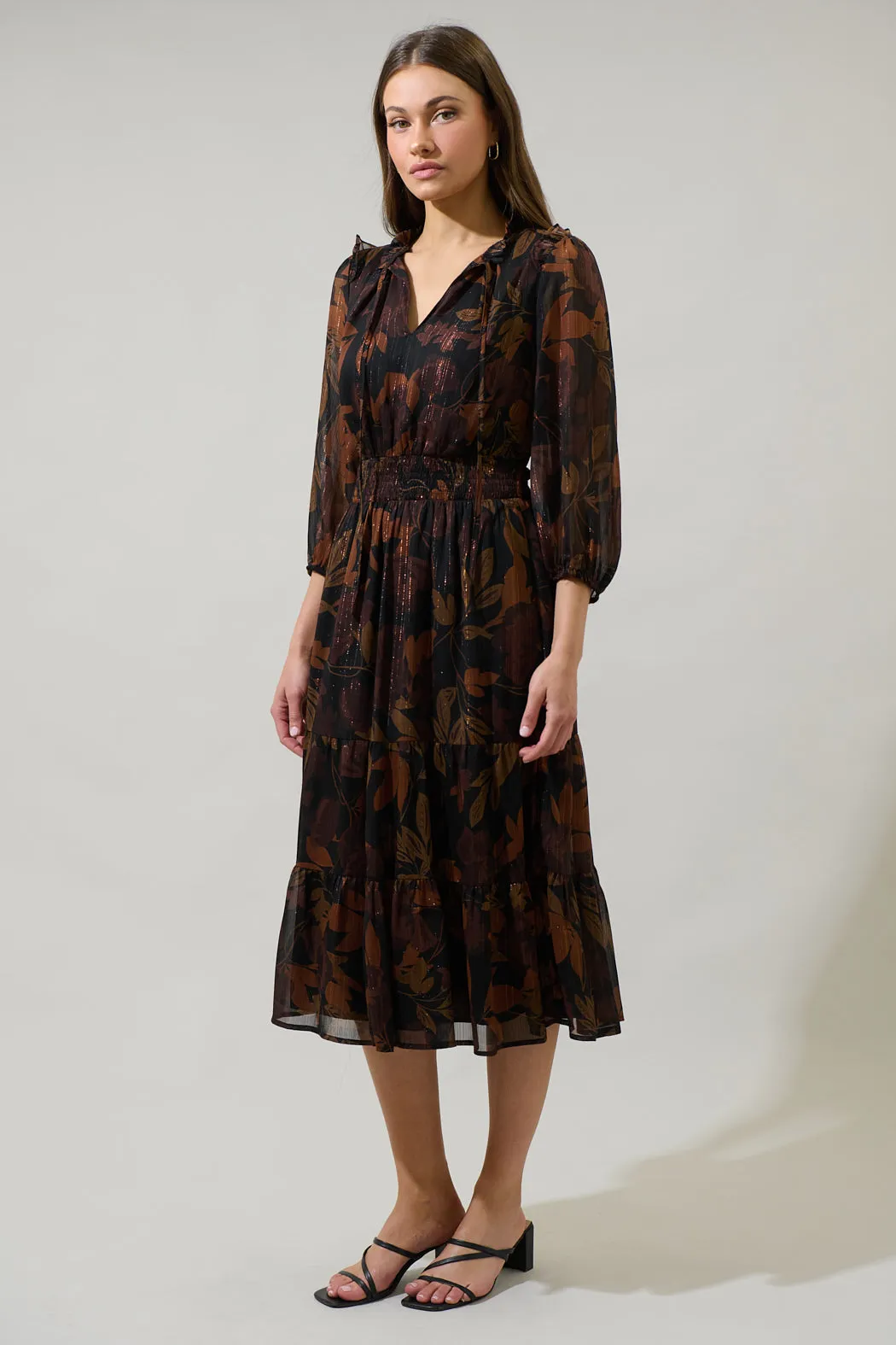 Larba Floral Henri Smocked Midi Dress sold by Sugarlips product image thumbnail 3