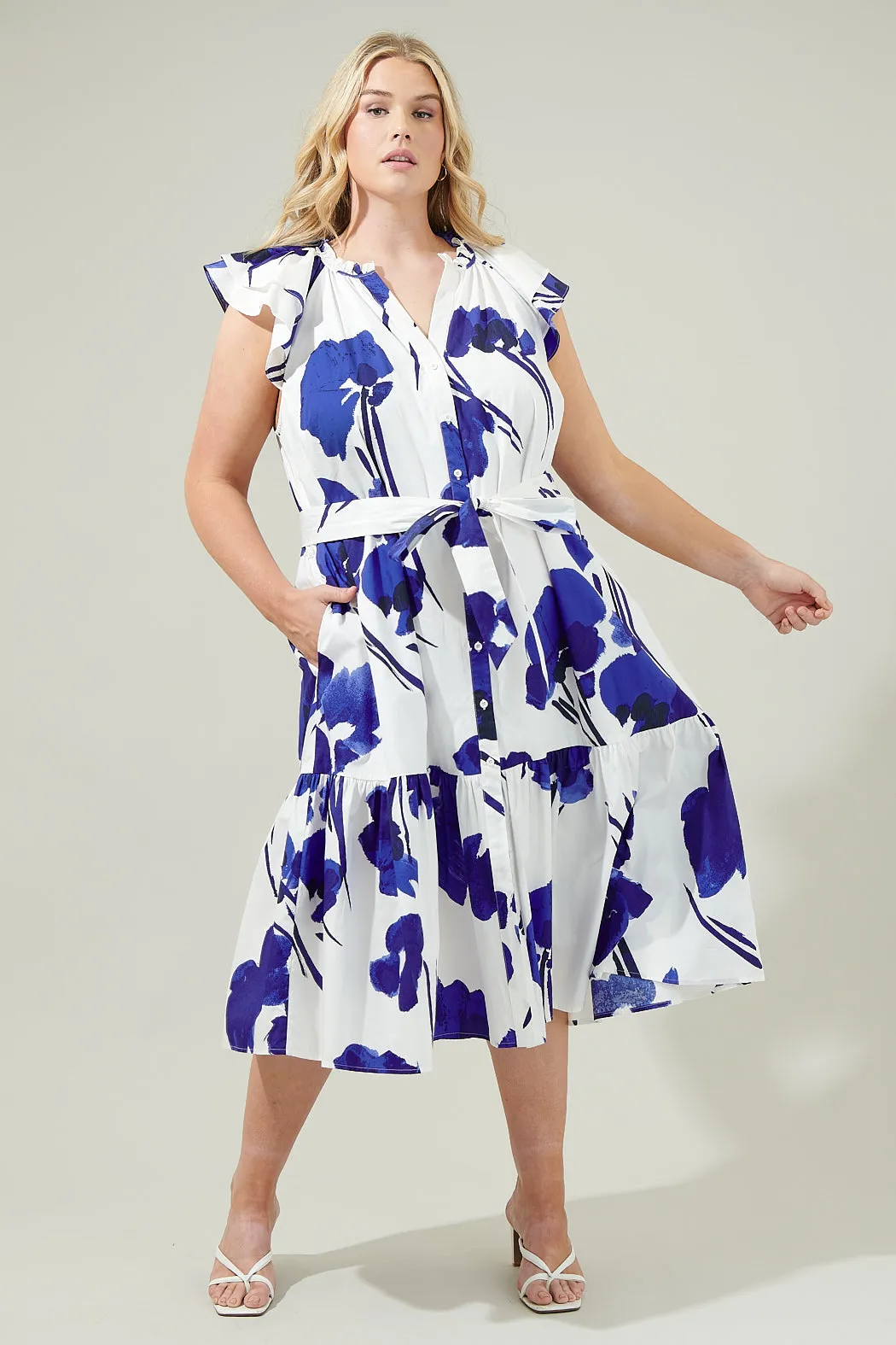 Neli Floral Charlotte Button Midi Dress Curve sold by Sugarlips