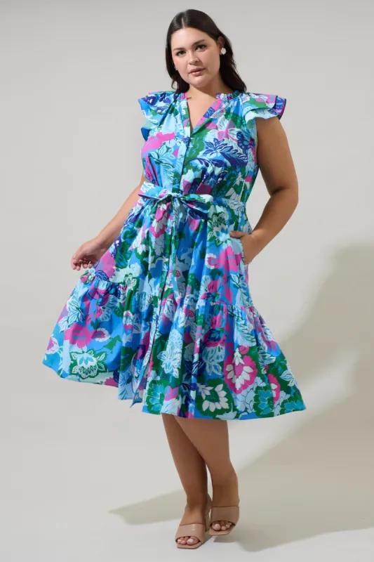 Lavera Floral Charlotte Button Midi Dress Curve sold by Sugarlips