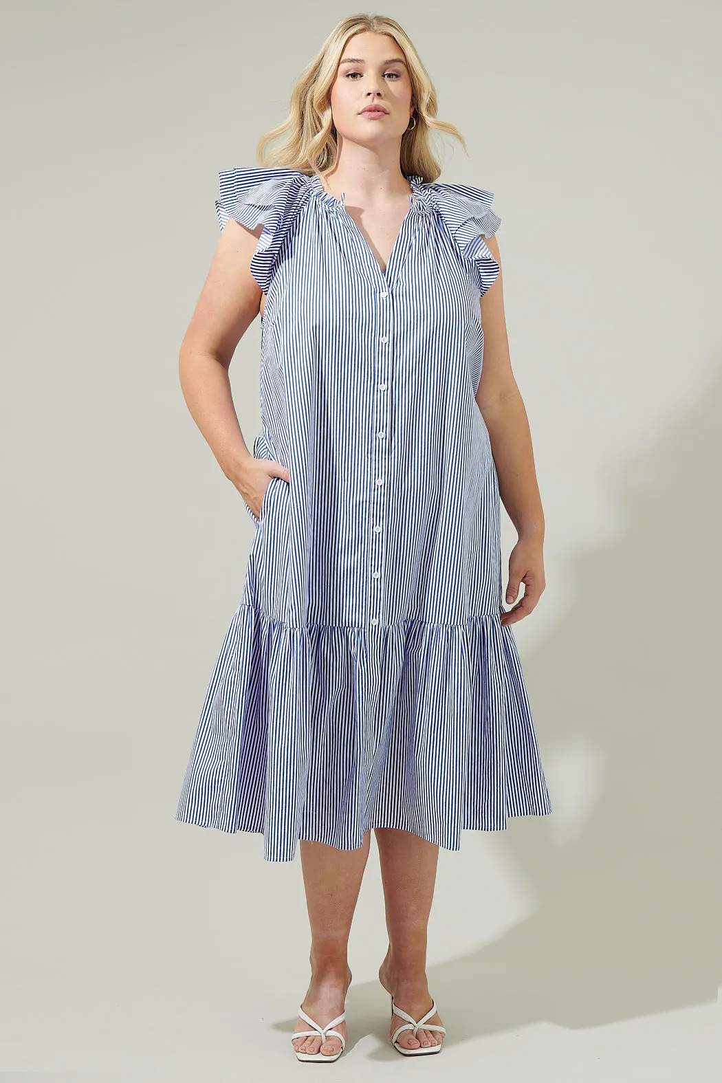 Sherah Striped Charlotte Button Midi Dress Curve sold by Sugarlips product image thumbnail 4