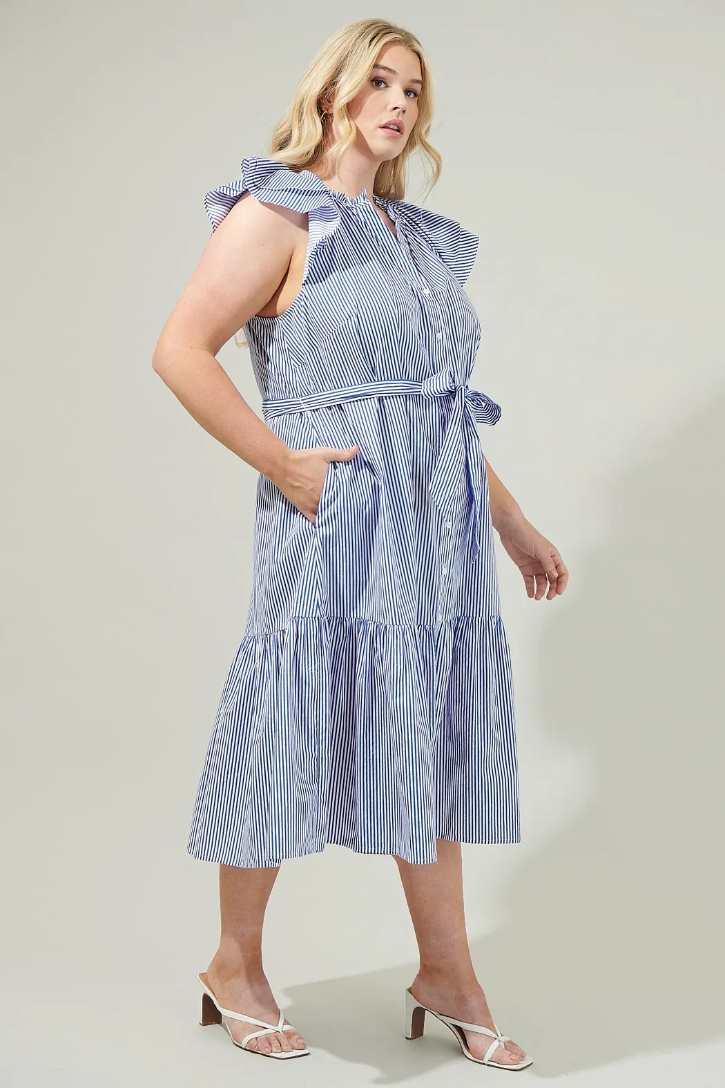 Sherah Striped Charlotte Button Midi Dress Curve sold by Sugarlips product image thumbnail 3