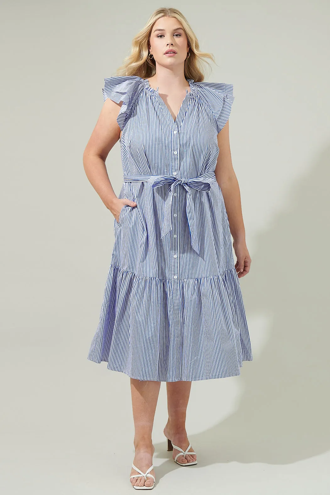 Sherah Striped Charlotte Button Midi Dress Curve sold by Sugarlips