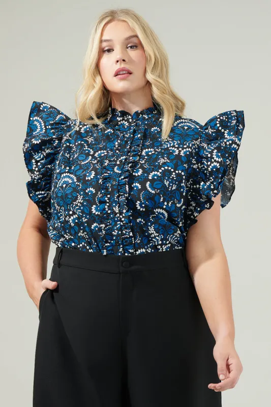 Etta Floral Sleeveless Ruffle Top Curve made by Sugarlips
