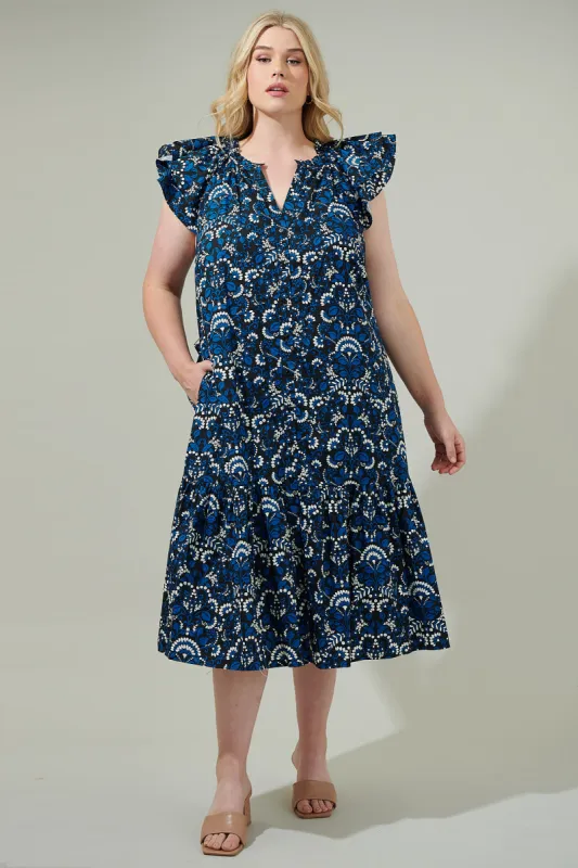 Etta Floral Charlotte Button Midi Dress Curve sold by Sugarlips
