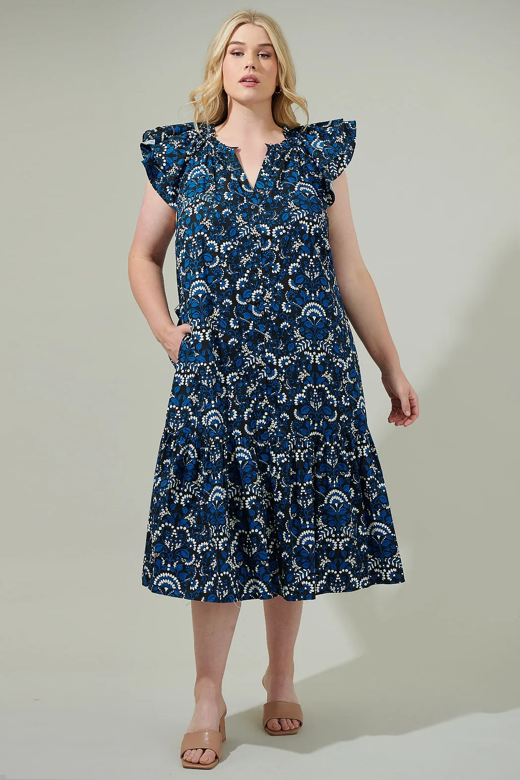 Etta Floral Charlotte Button Midi Dress Curve sold by Sugarlips