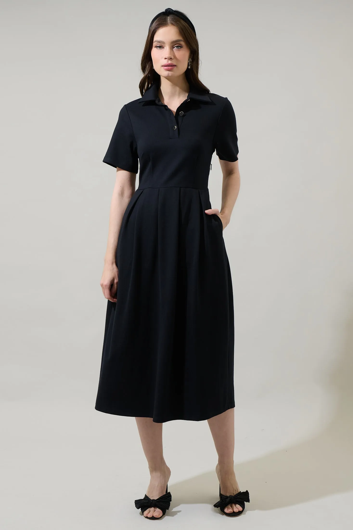 Aimee Collared Pleated Midi Dress sold by Sugarlips