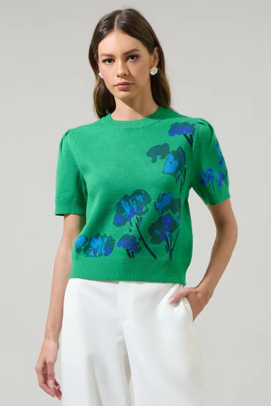 Kersey Floral Pleated Short Sleeve Sweater Top sold by Sugarlips