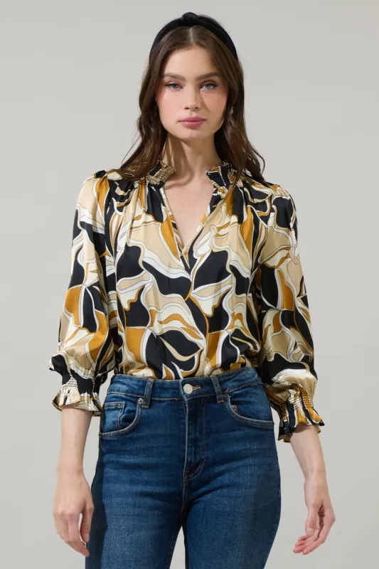 Madrone Abstract Groover Split Neck Blouse made by Sugarlips
