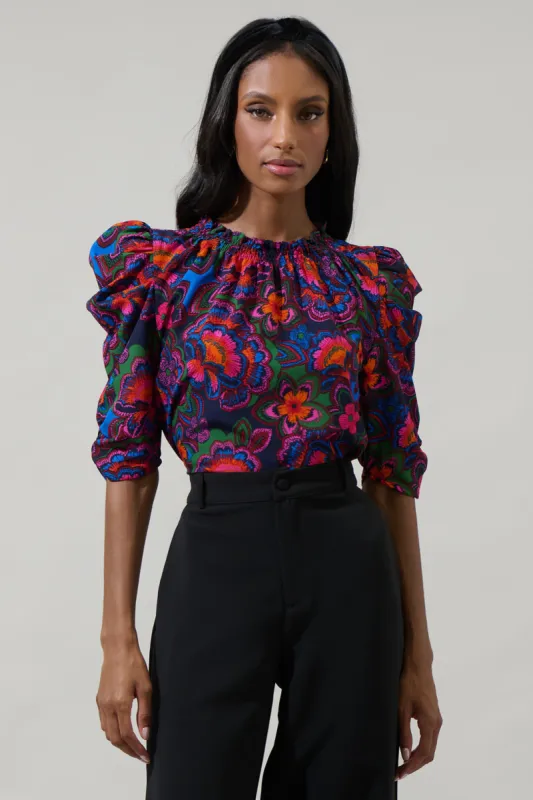Raveena Midnight Floral Drape Sleeve Top made by Sugarlips