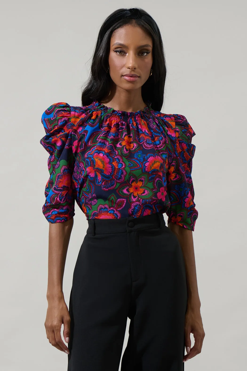 Raveena Midnight Floral Drape Sleeve Top sold by Sugarlips