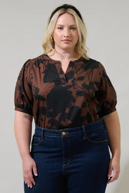 Somerton Floral Neli Split Neck Top Curve sold by Sugarlips
