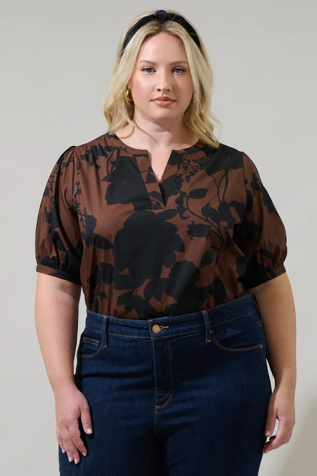 Somerton Floral Neli Split Neck Top Curve sold by Sugarlips