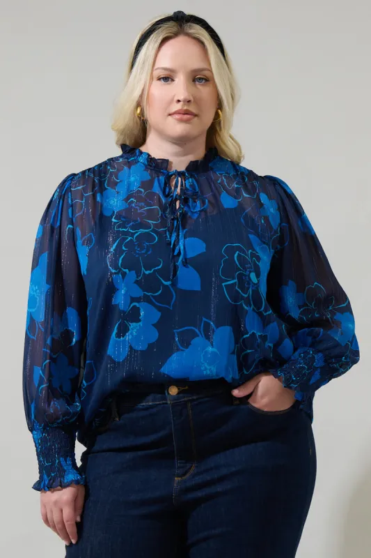 Bluford Floral Verona Split Neck Blouse Curve sold by Sugarlips