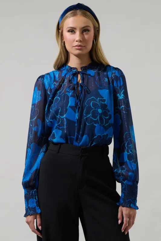 Bluford Floral Verona Split Neck Blouse sold by Sugarlips