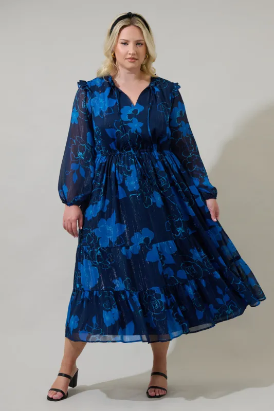 Bluford Floral Kristen Tiered Midi Dress Curve sold by Sugarlips