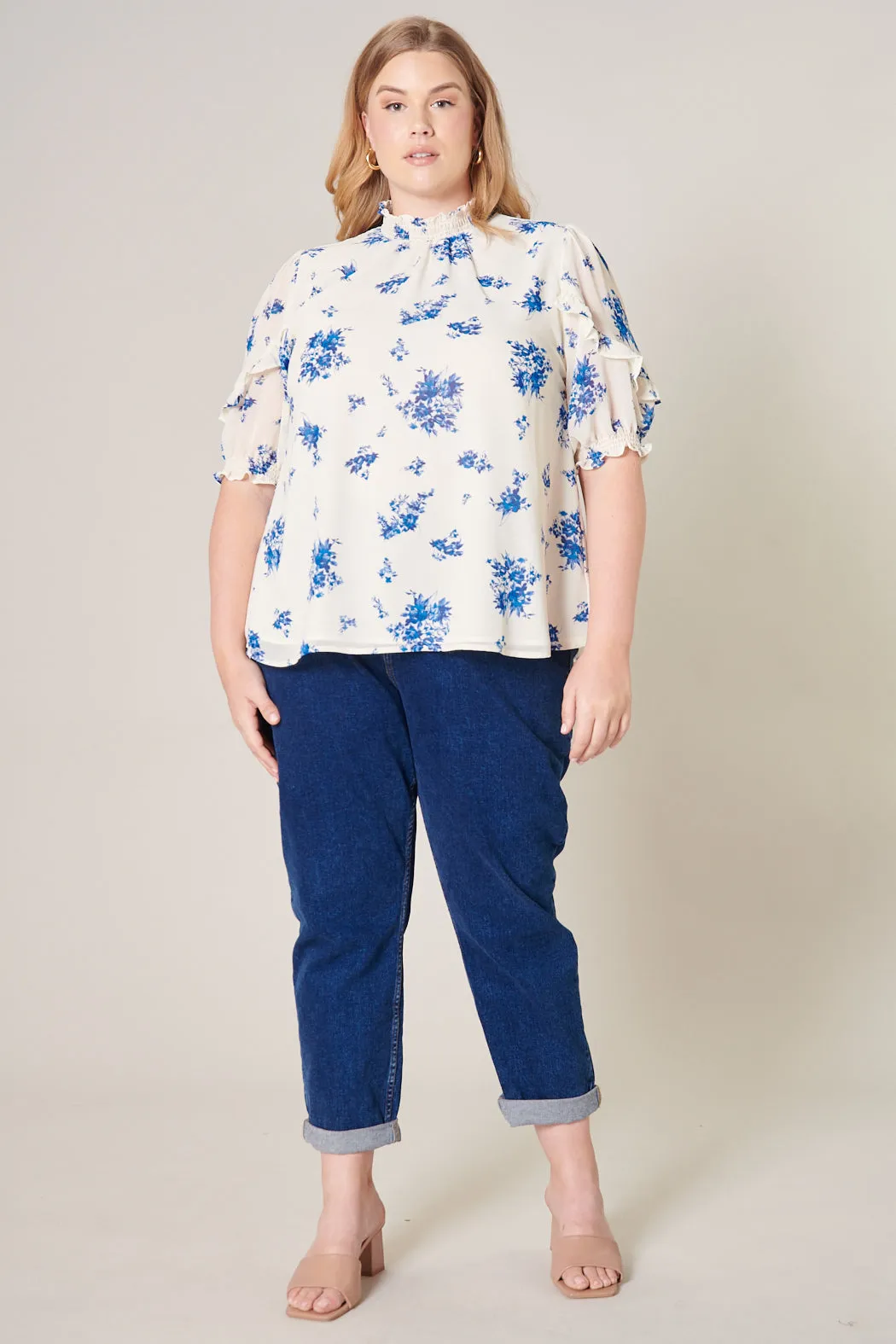 High Tide Floral Keepsake Smocked Mock Neck Blouse Curve sold by Sugarlips product image thumbnail 4