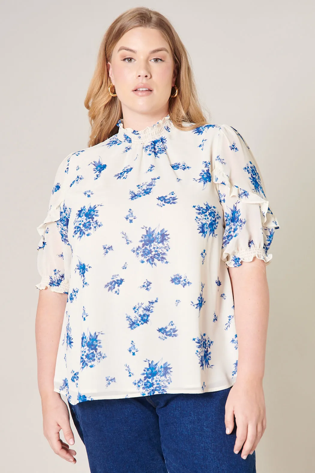 High Tide Floral Keepsake Smocked Mock Neck Blouse Curve sold by Sugarlips