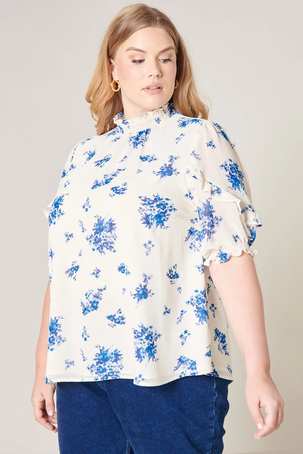 High Tide Floral Keepsake Smocked Mock Neck Blouse Curve sold by Sugarlips product image thumbnail 3