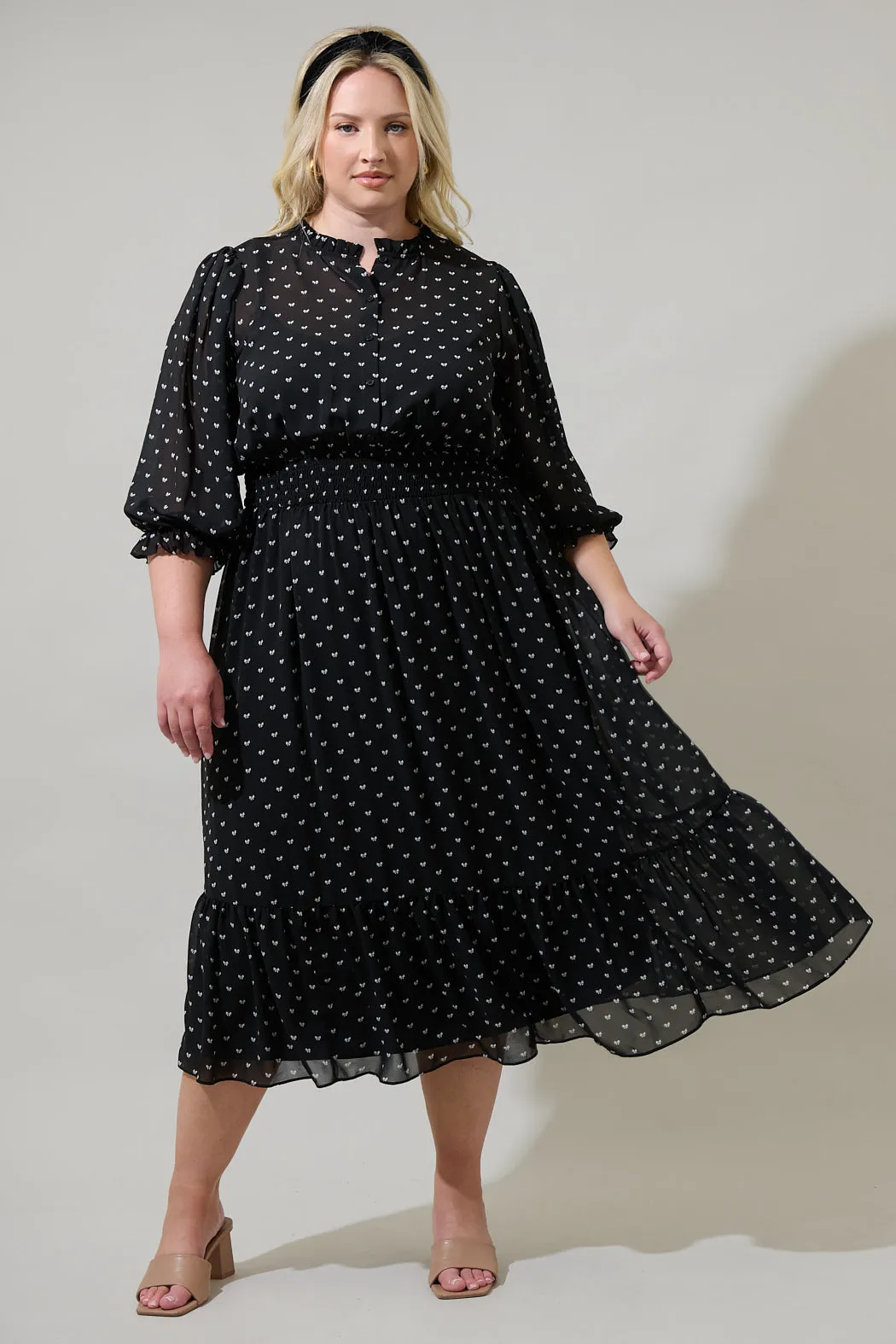 Rosaly Bow Irene Smocked Midi Dress Curve sold by Sugarlips
