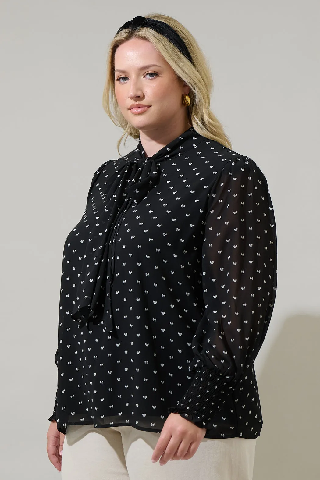 Rosaly Bow Etienne Tie Neck Long Sleeve Blouse Curve sold by Sugarlips product image thumbnail 3