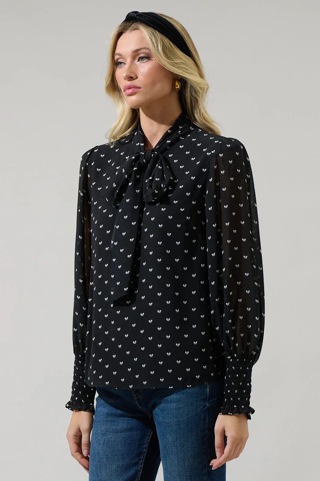 Rosaly Bow Etienne Tie Neck Long Sleeve Blouse sold by Sugarlips product image thumbnail 3