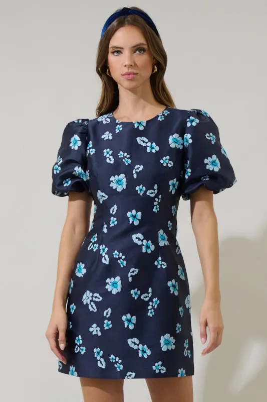 Elissa Jacquard Floral Darce Puff Sleeve Mini Dress sold by Sugarlips