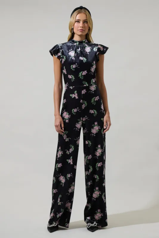 Erica Floral Arabella Mock Neck Wide Leg Jumpsuit sold by Sugarlips