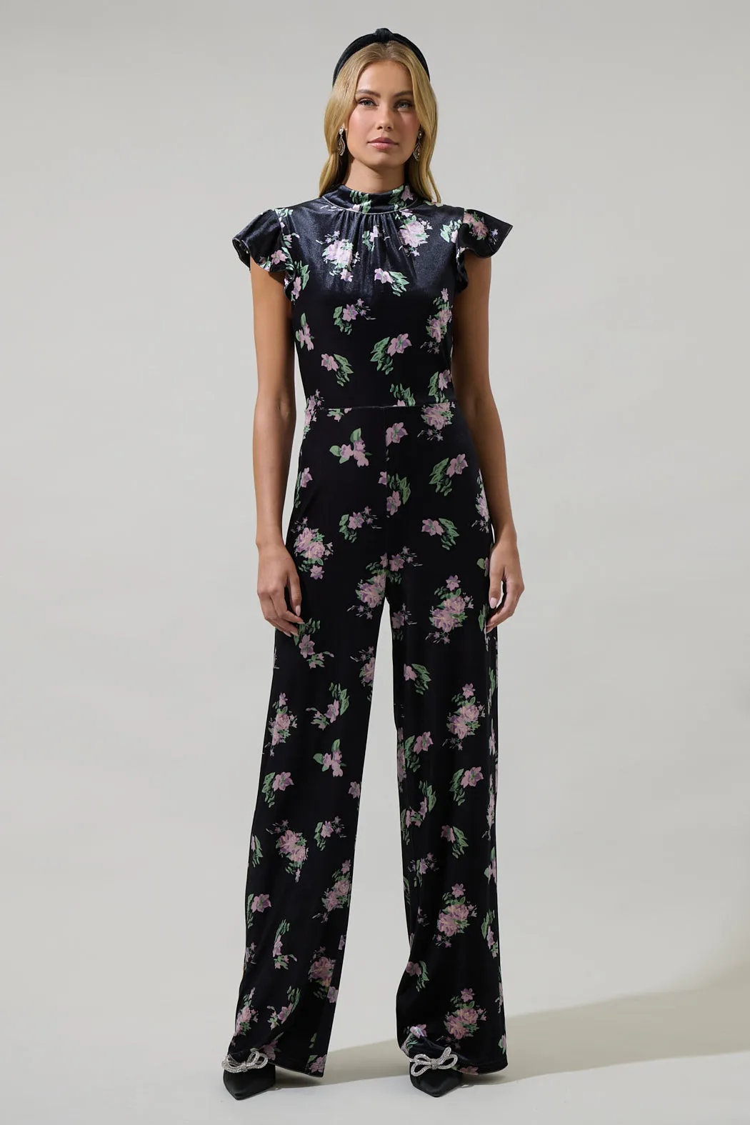 Erica Floral Arabella Mock Neck Wide Leg Jumpsuit sold by Sugarlips