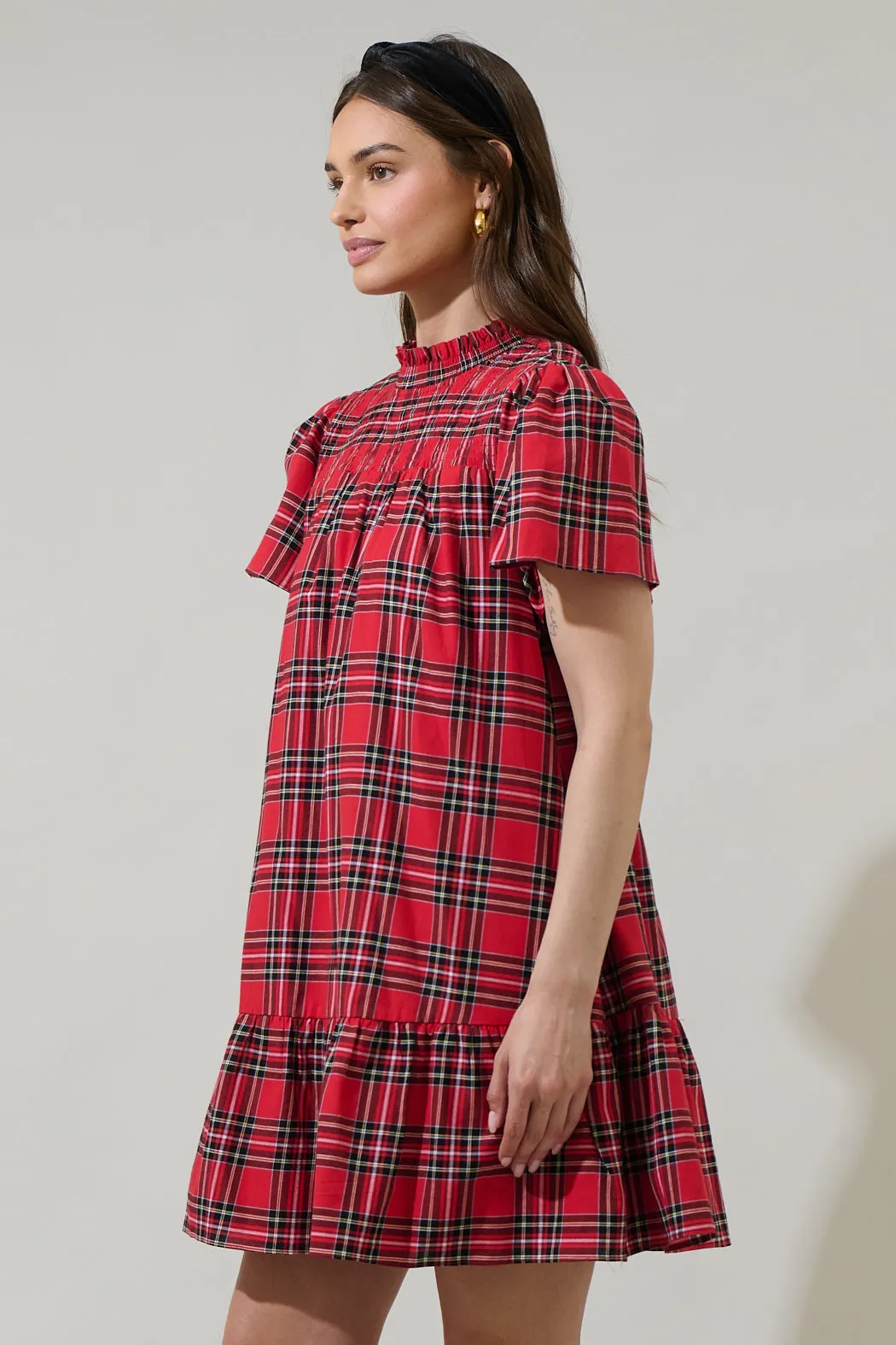 Boswell Tartan Plaid Yare Short Sleeve Mini Dress sold by Sugarlips product image thumbnail 3