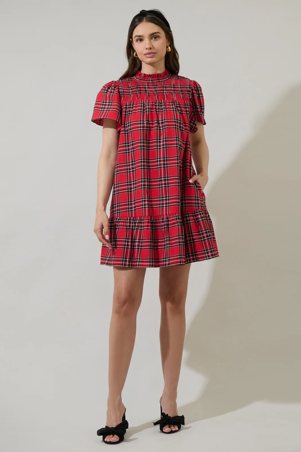 Boswell Tartan Plaid Yare Short Sleeve Mini Dress sold by Sugarlips product image thumbnail 4