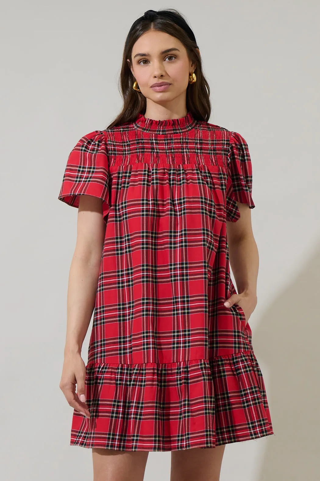 Boswell Tartan Plaid Yare Short Sleeve Mini Dress sold by Sugarlips