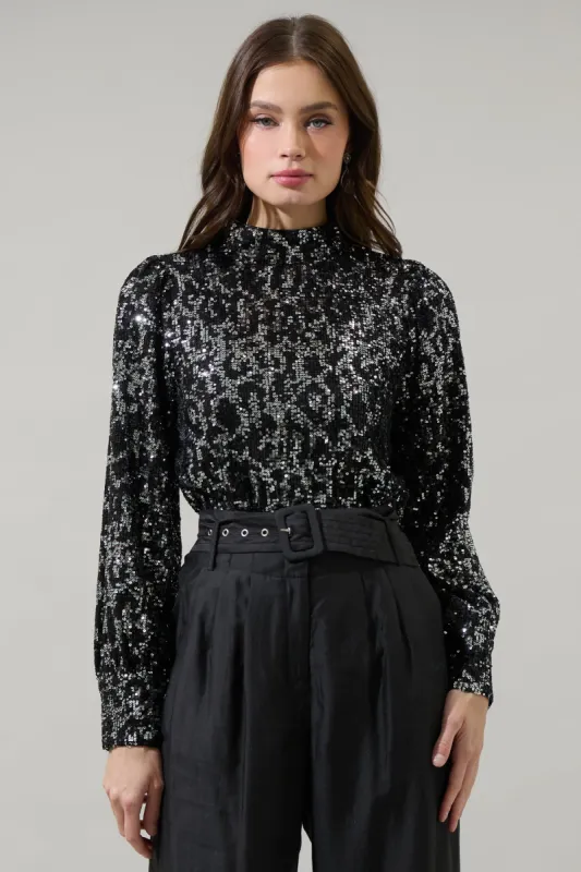 Zuri Isabella Sequin Mock Neck Blouse sold by Sugarlips