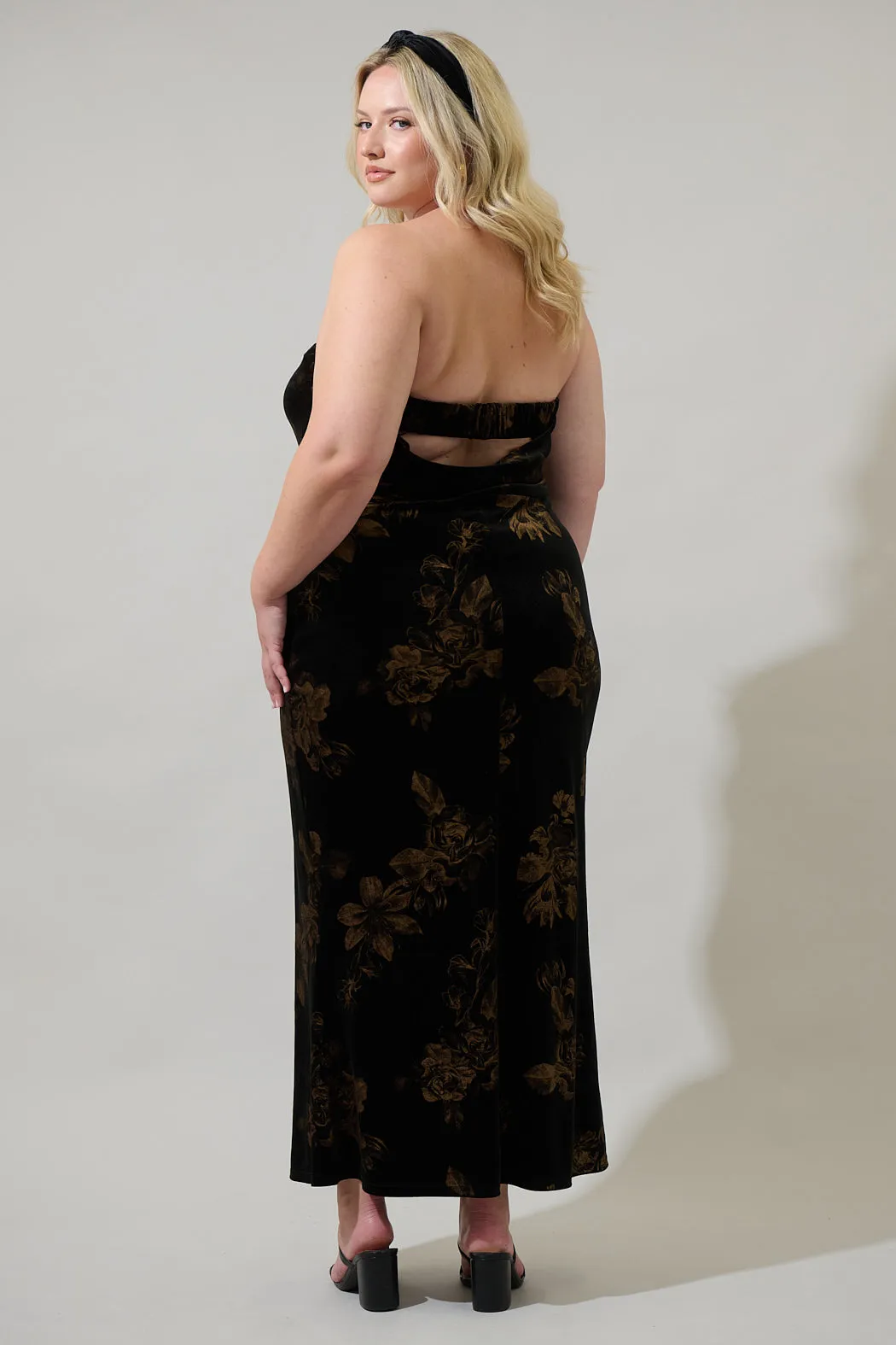 Ace Floral Dynamite Velvet Strapless Maxi Dress Curve sold by Sugarlips product image thumbnail 4