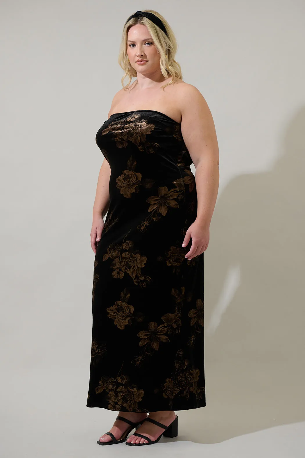 Ace Floral Dynamite Velvet Strapless Maxi Dress Curve sold by Sugarlips product image thumbnail 3