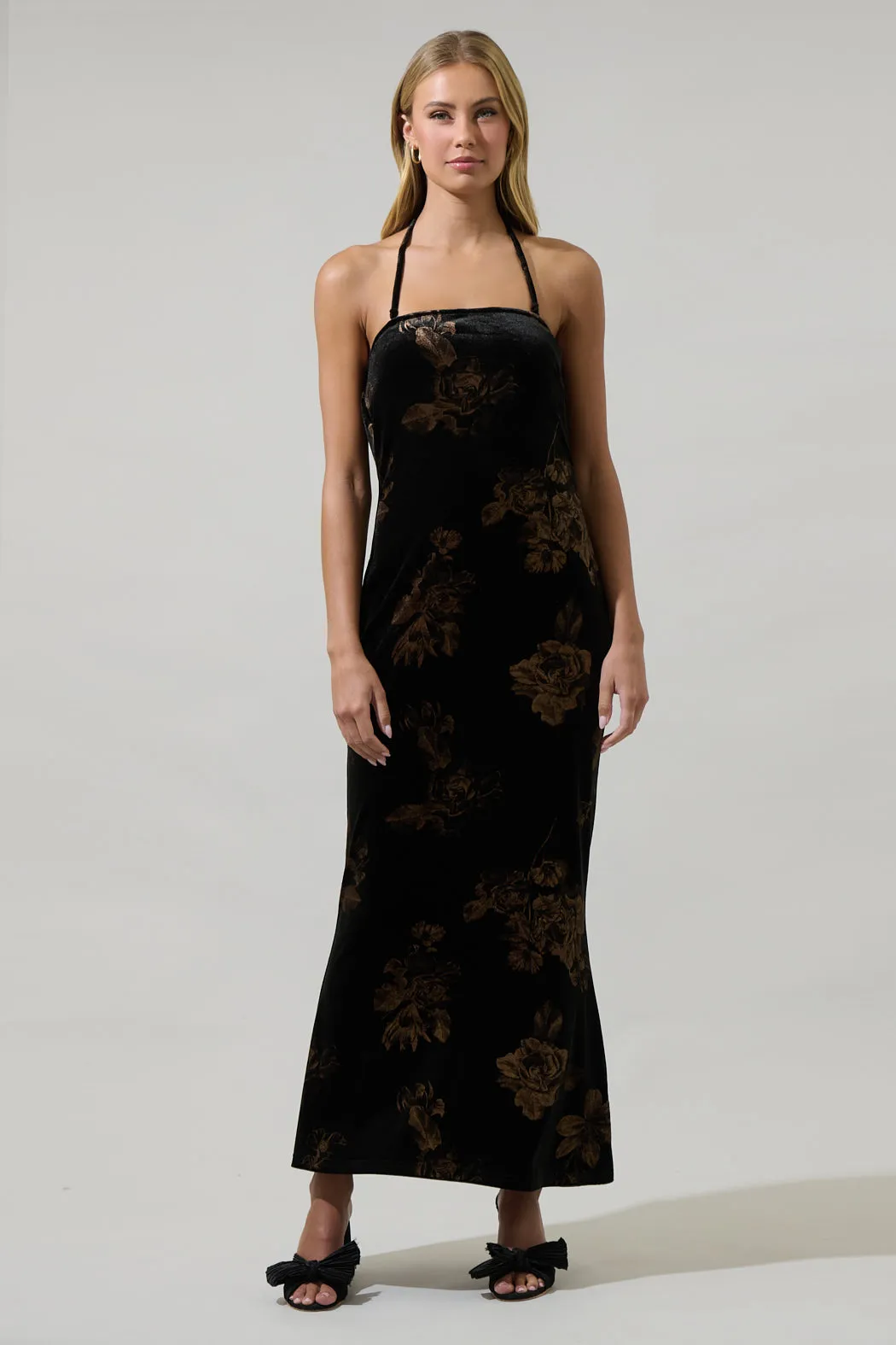 Ace Floral Dynamite Velvet Strapless Maxi Dress sold by Sugarlips product image thumbnail 4