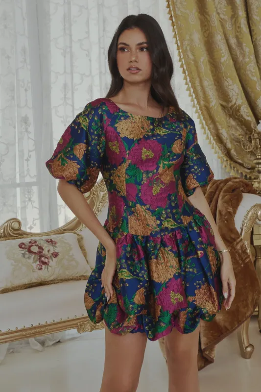 Iriana Floral Elisah Jacquard Bubble Mini Dress sold by Sugarlips