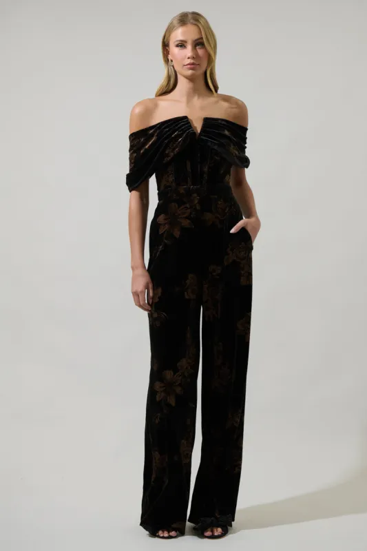 Ace Floral Love Velvet Off the Shoulder Jumpsuit sold by Sugarlips