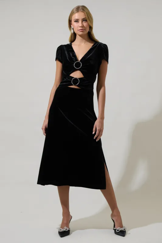 Fridley Velvet Cut Out Midi Dress sold by Sugarlips